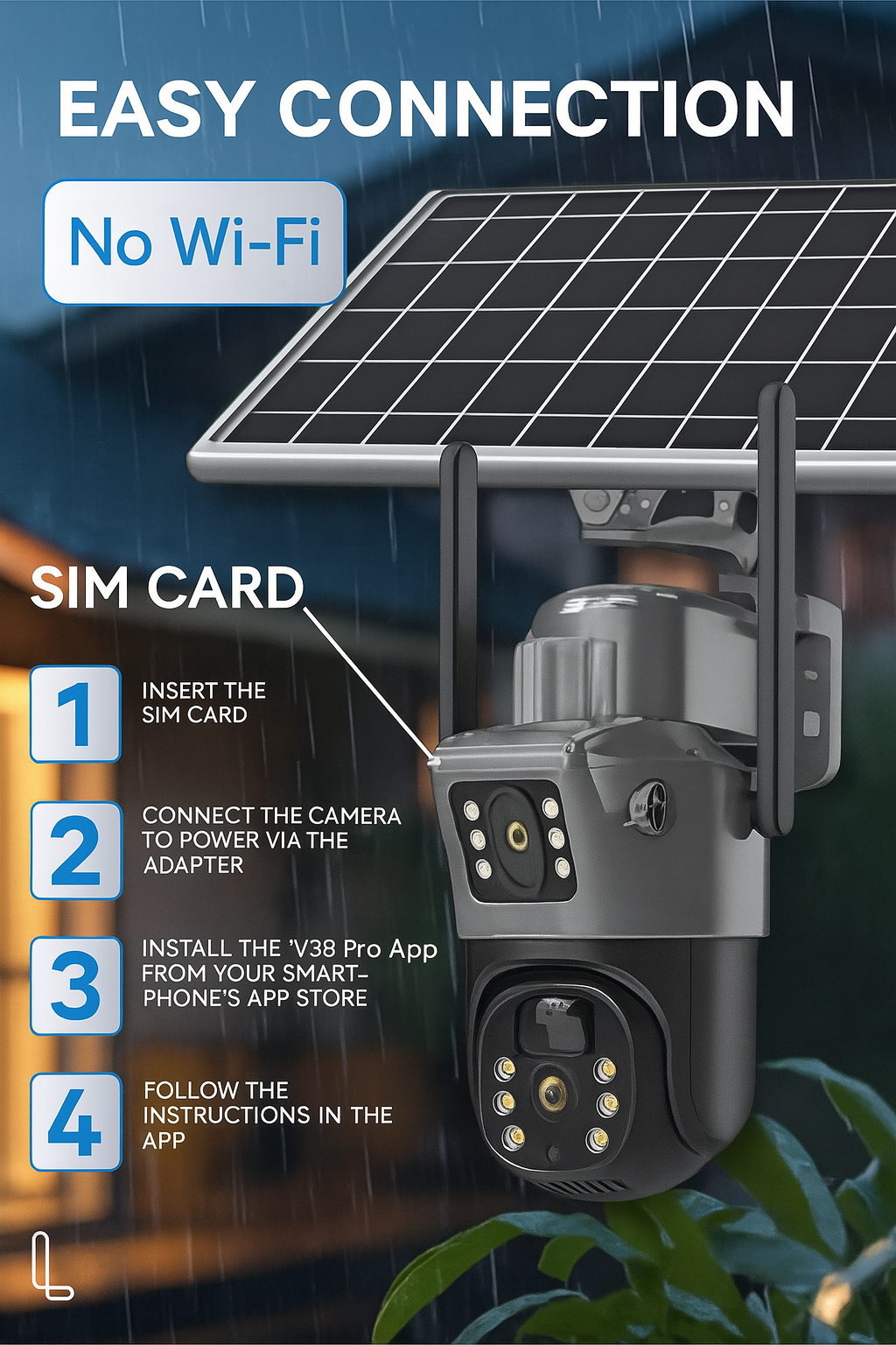 Solar 4G Security Camera with SIM Slot – Wireless, Dual-Lens & Night Vision